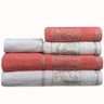 jogo de toalhas 5 pecas felpudo jacquard reistin munique rosa amora com branco