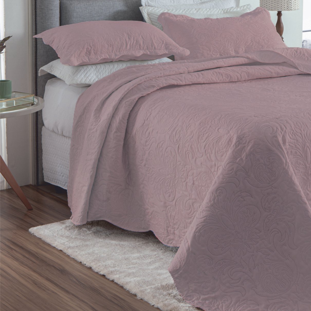kit cobre leito colcha solteiro casal queen king matelasse ultrassonico bouti rozac classic rosa blush