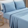 jogo de cama solteiro casal queen king toque de algodao 300 fios rozac platinum detalhe azul