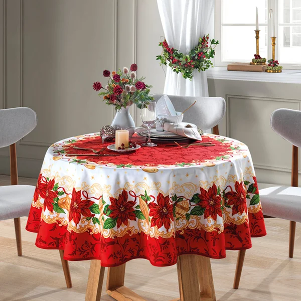 mesa de toalha redonda vermelha