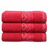 kit 3 pecas toalha de banho jacquard coracoes magenta