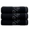 kit 3 pecas toalha de banho jacquard coracoes preto