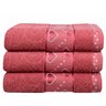 kit 3 pecas toalha de banho jacquard coracoes goiaba